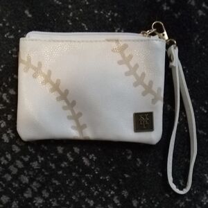 METS White Wristlet Clutch Coin Purse with Baseball Stitch Design